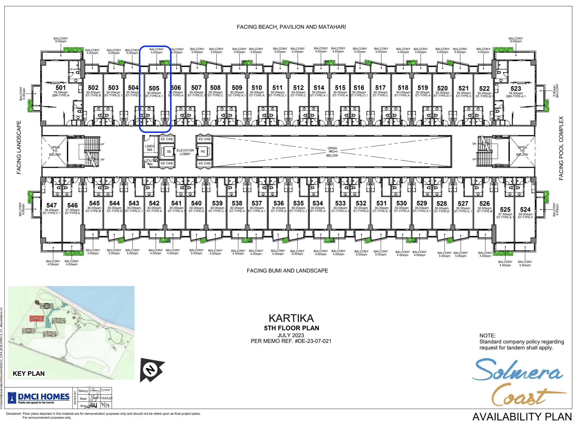 Solmera Coast Kartika 5th floor plan — Unit 505 location